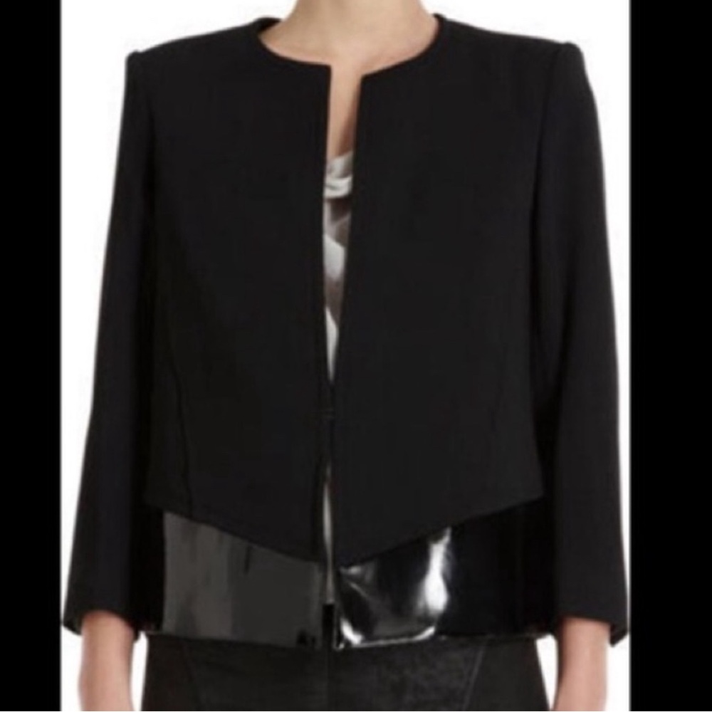 Helmet Lang Black Wool Blazer with Leather Trim